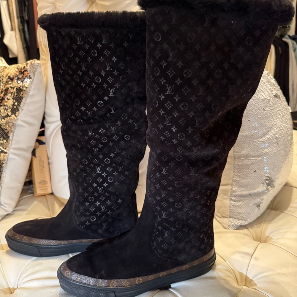 Louis Vuitton Monogram Black Over the Knee Boots